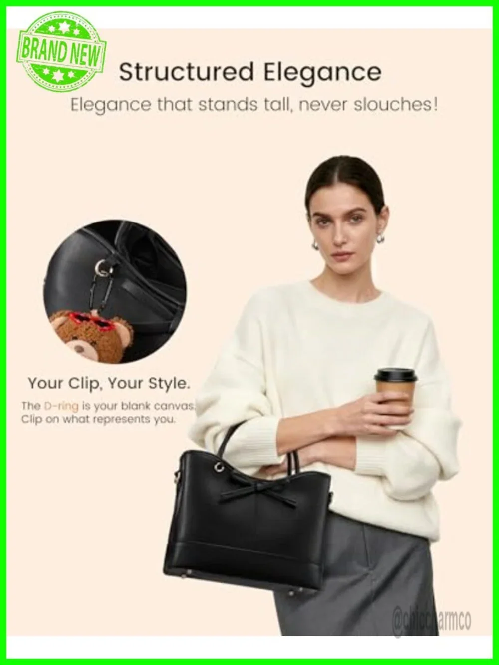 Vegan Leather Structured Satchel Tote with Detachable Crossbody Strap